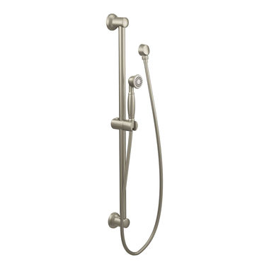 Click here to see Moen 3869EPBN Moen Single-Function Slide Bar Hand Shower, LifeShine Finish, Eco-Performance, 1.75 GPM, Brushed Nickel - 3869EPBN