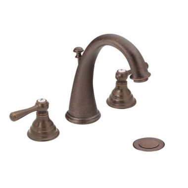 Click here to see Moen T6125ORB Moen Kingsley Two-Handle High Arc Widespread Oil Rubbed Bronze Bathroom Faucet, 1.2 GPM, 60 PSI, Watersense, Lever Handles, Three-Holes - T6125ORB