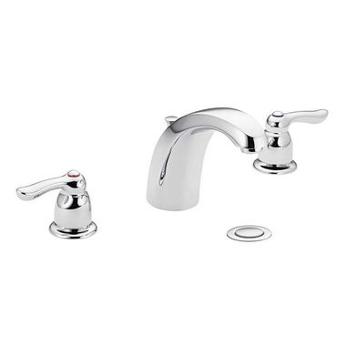 Click here to see Moen 4945 Moen Chateau Two-Handle Low Arc Chrome Centerset Bathroom Faucet with Metal Pop-Up, 1.2 GPM, ADA Lever Handle, Three-Hole - 4945