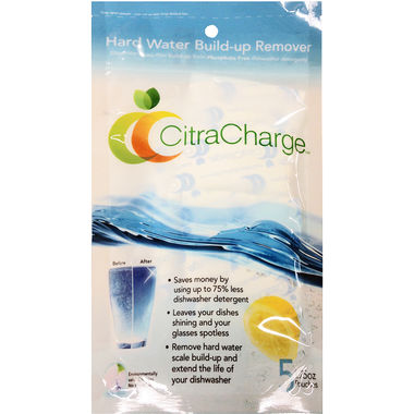 Click here to see Nuvo H2O CITRACHARGE NuvoH20 CitraCharge Hard Water Build-up Remover, 5 Dishwasher Packets