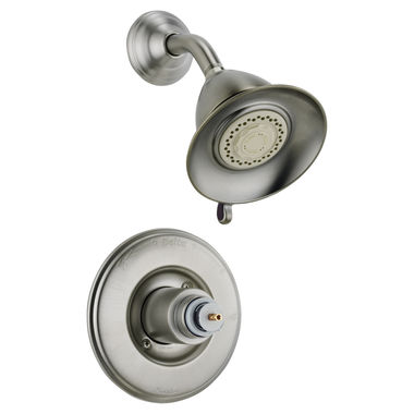 Click here to see Delta T14255-SSLHP Delta Victorian Monitor 14 Series Shower Faucet with 3-Setting Showerhead, 2.5 GPM, Touch-Clean, Less Handle, Stainless - T14255-SSLHP