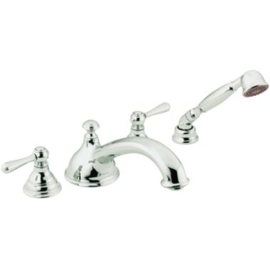 Click here to see Moen T912 Moen Kingsley Two-Handle Roman Tub Faucet Trim with 2.0 GPM One-Function Hand Shower, Low Arc Spout, Lever Handles, M-PACT, Chrome - T912 