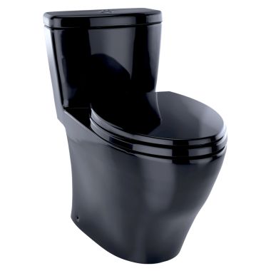 Click here to see Toto MS654114MF#51 TOTO Aquia One-Piece Elongated Dual-Max, Dual Flush 0.9 & 1.6 GPF Universal Height Skirted Toilet, Ebony Black - MS654114MF#51