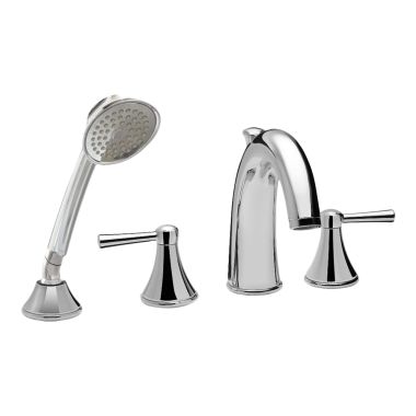 Click here to see Toto TB210S#CP TOTO Silas Two-Handle Roman Tub Faucet Trim with 2.5 GPM Hand Shower, 4-Hole, Lever Handles, ADA, Polished Chrome - TB210S#CP