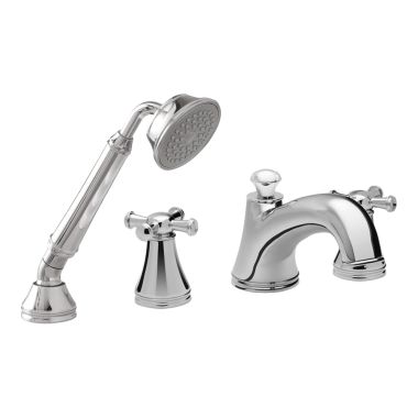 Click here to see Toto TB220S#CP TOTO Vivian Two-Handle Deck-Mount Roman Tub Faucet Trim with 2.5 GPM Hand Shower, 4-Hole, Cross Handles, Polished Chrome - TB220S#CP