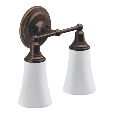 Click here to see Moen YB8262ORB Moen Rothbury 2-Globe Bathroom Vanity Light, Oil-Rubbed Bronze - YB8262ORB