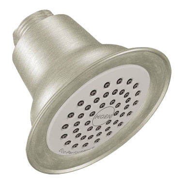 Click here to see Moen 6313BN Moen Easy Clean XLT Single-Spray Function Shower Head, 3-1/2in Diameter Spray Head, WaterSense Certified, LifeShine Finish 1.5 GPM, Brushed Nickel - 6313BN
