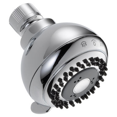 Click here to see Delta 52102-MB Delta Fundamentals Four-Setting Shower Head, 2.5 GPM, Touch-Clean Nozzles, Metal Ball Joint, Round, Chrome - 52102-MB