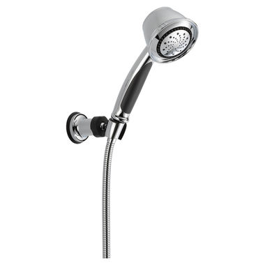 Click here to see Delta 59515 Delta Universal Showering Premium Five-Setting Adjustable Wall-Mount Hand Shower with Stretchable Metal Hose, 2.5 GPM, Touch-Clean, Chrome - 59515