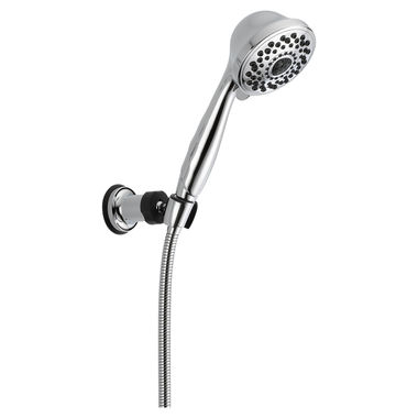 Click here to see Delta 59715 Delta Universal Showering Premium Seven-Setting Adjustable Wall-Mount Hand Shower with Stretchable Hose, 2.5 GPM, Touch-Clean, Rounc, Chrome - 59715