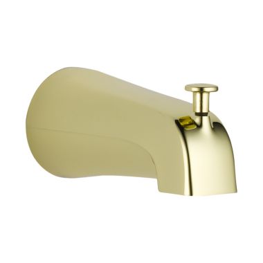 Click here to see Delta U1075-PB-PK Delta Diverter Tub Spout, Polished Brass Finish, 5-3/8in Spout Reach, Wall-Mount Single-Hole Installation, Slip fit 1/2in CWT, 1/2in or 3/4in IPS - U1075-PB-PK