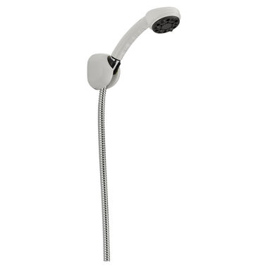 Click here to see Delta 59348-WH-PK Delta Universal Showering Fundamentals 4-Setting Fixed Wall Mount Hand Shower with Certified Dual Check Valves, 2.5 GPM, White - 59348-WH-PK