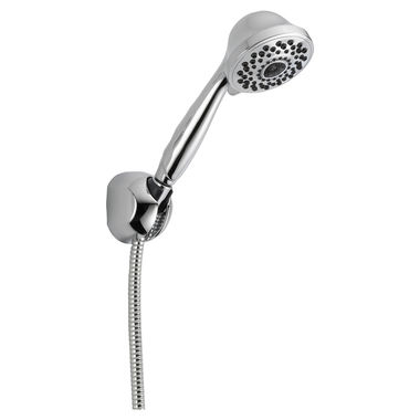 Click here to see Delta 59710-PK Delta Universal Showering Premium Seven-Setting Fixed Wall-Mount Hand Shower with 60in UltraFlex Hose, 2.5 GPM, Touch-Clean, Round, Chrome - 59710-PK