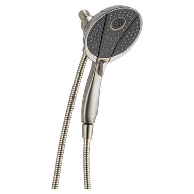 Click here to see Delta 58467-SS Delta Universal Showering In2ition 4-Setting Round Two-in-One Shower with 60in - 82in Stainless Steel Stretchable Hose, 2.5 GPM, Wall-Mount, Stainless - 58467-SS