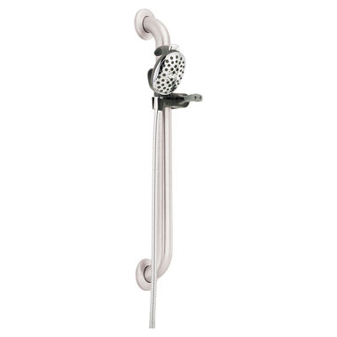 Click here to see Delta 52008-DS Delta Palm 2.5 GPM 4-Setting Handshower with 24in Adjustable Grab Bar and 60-82in Stretchable Hose, 2.5 GPM, Chrome - 52008-DS