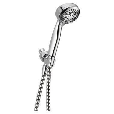 Click here to see Delta 54434-20-PK Delta Premium Five-Setting Touch-Clean Hand Shower with Shower Mount and 60in to 82in Stretchable Metal Hose, 2.0 GPM, Chrome - 54434-20-PK