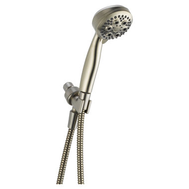 Click here to see Delta 54434-SS20-PK Delta Premium Five-Setting Touch-Clean Hand Shower with Shower Mount and 60in to 82in Stretchable Metal Hose, 2.0 GPM, Stainless - 54434-SS20-PK