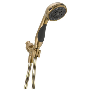 Click here to see Delta 56613-CZ Delta Premium Three-Setting Touch-Clean Handheld Shower with Shower Mount and 60in to 82in Stretchable Metal Hose, 2.5 GPM, Champagne Bronze - 56613-CZ