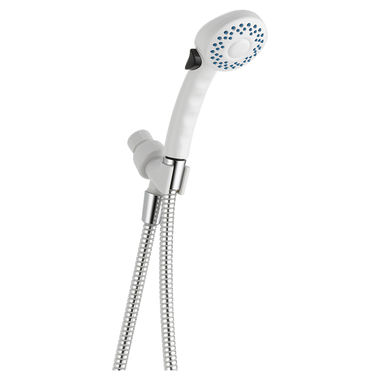 Click here to see Delta 59344-WHB-PK Delta Universal Showering Touch-Clean 2-Setting Shower Mount Hand Shower with  Dual Check Valves, 2.5 GPM, White - 59344-WHB-PK