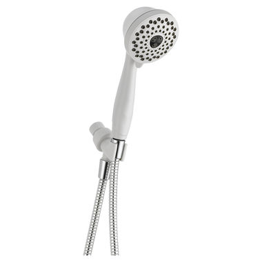 Click here to see Delta 59345-WH-PK Delta Universal Showering Premium 7-Setting Shower Mount Hand Shower with 60in UltraFlex Hose, 2.5 GPM, Touch-Clean Nozzles, White - 59345-WH-PK