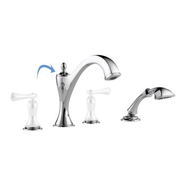 Click here to see Brizo T67485-PCLHP Brizo Charlotte Two-Handle Roman Tub Faucet Trim with 1.75 GPM Hand Shower, 4-Hole, Less Handles, Polished Chrome - T67485-PCLHP
