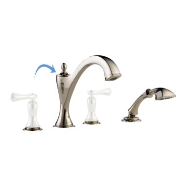Click here to see Brizo T67485-PNLHP Brizo Charlotte Two-Handle Roman Tub Faucet Trim with 1.75 GPM Hand Shower, 4-Hole, Less Handles, Brilliance Polished Nickel - T67485-PNLHP