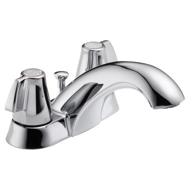 Click here to see Delta 2520LF-TPM Delta Classic Two-Handle Centerset Bathroom Faucet with Pop-Up, Tract-Pack, Deck Mount, Blade Lever Handles, ADA, 1.2 GPM, Chrome - 2520LF-TPM