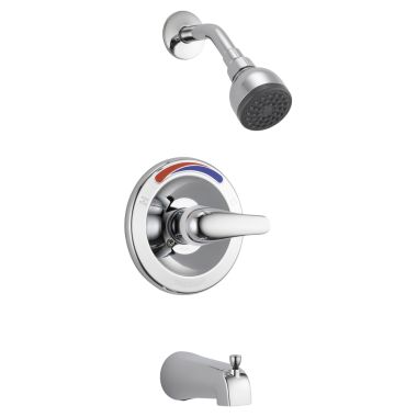 Click here to see Peerless PTT188752 Peerless Core Round Single-Handle Pressure Balance Tub and Shower Faucet with Diverting Tub Spout, Lever Handle, Polished Chrome - PTT188752