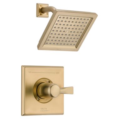 Click here to see Delta T14251-CZ Delta Dryden Monitor 14 Series Single-Handle Shower Faucet with Single-Setting Rain Showerhead, 2.5 GPM, Lever Handle, Champagne Bronze - T14251-CZ