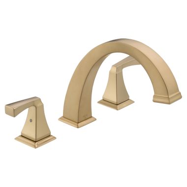 Click here to see Delta T2751-CZ Delta Dryden Two-Handle Roman Tub Faucet Trim, Arc Spout, Lever Handles, ADA-Compliant, Champagne Bronze - T2751-CZ