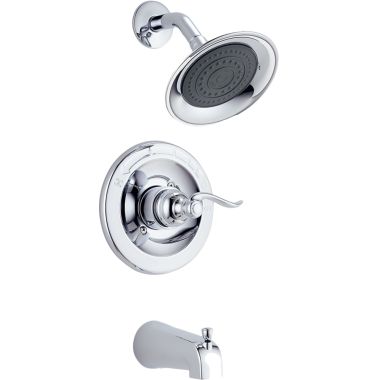 Click here to see Delta 144996 Delta Windemere Monitor 14 Series Single-Handle Tub/Shower Faucet with Single-Setting Rain Showerhead, 1.75 GPM, Lever Handle, Chrome - 144996