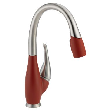 Click here to see Delta 9158-SR-DST Delta 9158-SR-DST Single Handle Pull-down Faucet - Stainless/Red