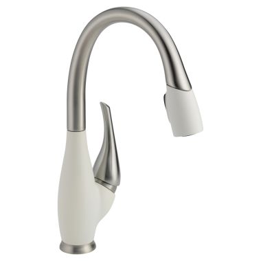 Click here to see Delta 9158-SW-DST Delta 9158-SW-DST Fuse 1-Handle Kitchen Faucet - Stainless/White