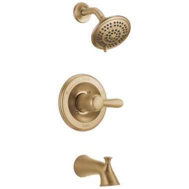 Click here to see Delta T14438-CZ Delta Lahara Monitor 14 Series Single-Handle Tub/Shower Faucet with 5-Setting Rain Showerhead, 1.75 GPM, Lever Handle, Champagne Bronze - T14438-CZ