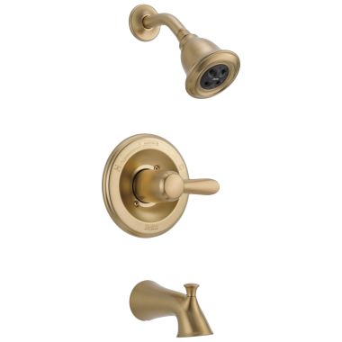 Click here to see Delta T14438-CZH2O Delta Lahara Monitor 14 Series H2Okinetic Tub/Shower Faucet with Rain Showerhead, Single-Handle, 1.5 GPM, Lever Handle, Champagne Bronze - T14438-CZH2O