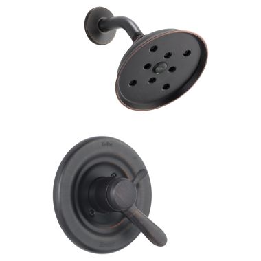 Click here to see Delta T17238-RBH2O Delta Lahara Monitor 17 Series Single-Setting Raincan Shower Faucet with Volume Control, H2Okinetic, Two Lever Handles, 1.75 GPM, ADA, Venetian Bronze - T17238-RBH2O