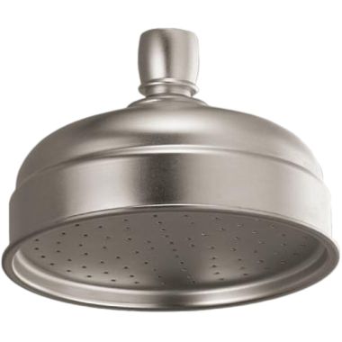 Click here to see Delta 6953110BX Alsons Rain/Watering-Can Showerhead, Overhead/Standard Mount, 5in Diameter Showerhead, Full-Spray, Satin Nickel -  695-3110-BX