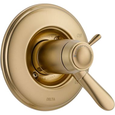 Click here to see Delta T17T038-CZ Delta Lahara TempAssure 17T Series Two-Handle 7in Round Champagne Bronze Valve Only Trim, Lever Handle, ADA-Compliant - T17T038-CZ