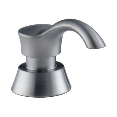Click here to see Delta RP50781AR Delta Pilar 13oz Transitional Soap and Lotion Dispenser, Round, Arctic Stainless - RP50781AR