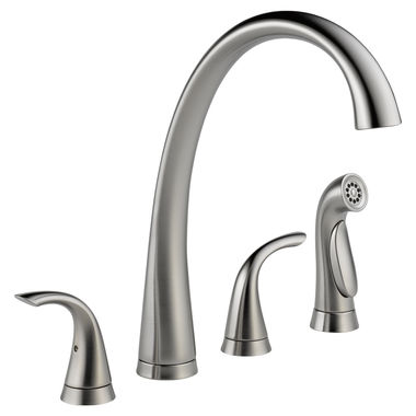 Click here to see Delta 2480-AR-DST Delta 2480-AR-DST Pilar 2-Handle Widespread Kitchen Faucet W/spray - Arctic Stainless