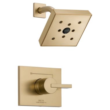 Click here to see Delta T14253-CZH2O Delta Vero Monitor 14 Series Single-Handle H2Okinetic Raincan Shower Faucet, Touch-Clean, 1.75 GPM, Lever Handle, ADA, Champagne Bronze - T14253-CZH2O