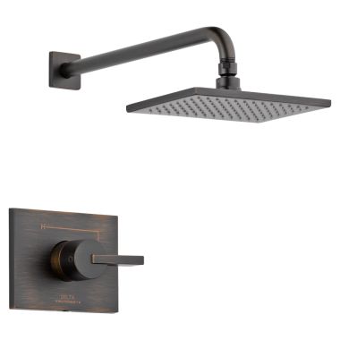 Click here to see Delta T14253-RB Delta Vero Monitor 14 Series Single-Handle Raincan Shower Faucet, Single Setting, Touch-Clean, 2.5 GPM, Lever Handle, ADA, Venetian Bronze - T14253-RB