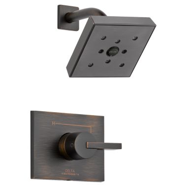 Click here to see Delta T14253-RBH2O Delta Vero Monitor 14 Series Single-Handle H2Okinetic Raincan Shower Faucet, Touch-Clean, 1.75 GPM, Lever Handle, ADA, Venetian Bronze - T14253-RBH2O