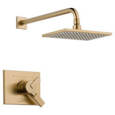Click here to see Delta T17253-CZ Delta Vero Monitor 17 Series Single-Setting Rain Shower Faucet with Volume Control, 2.5 GPM, Two Lever Handles, ADA, Champagne Bronze - T17253-CZ