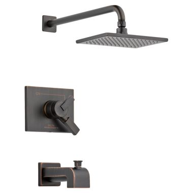 Click here to see Delta T17453-RB Delta Vero Monitor 17 Series Two-Handle Tub/Shower Faucet with Volume Control, Single-Setting Rainshower, 2.5 GPM, Lever Handle, Venetian Bronze - T17453-RB