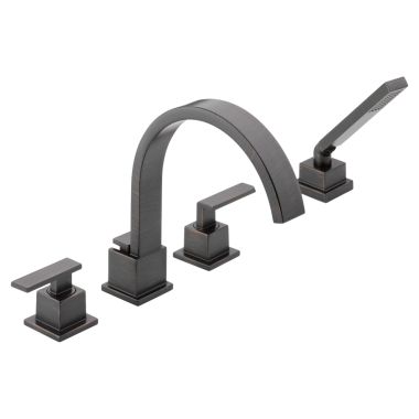 Click here to see Delta T4753-RB Delta Vero Two-Handle Roman Tub Faucet Trim with 1.75 GPM Single-Setting Hand Shower, High Arc Spout, Lever Handles, Venetian Bronze - T4753-RB