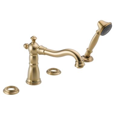 Click here to see Delta T4755-CZLHP Delta Victorian Two-Handle Roman Tub Faucet Trim with 1.75 Single-Setting Hand Shower, Hook Spout, Less Handles, Champagne Bronze - T4755-CZLHP