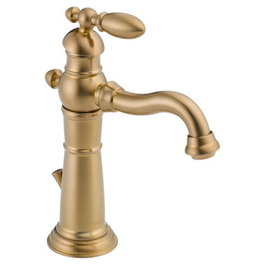 Click here to see Delta 555LF-CZ Delta Victorian Hook Spout Champagne Bronze Lavatory Faucet, Metal Pop-Up, 1.2 GPM, Single-Handle, Lever Handle - 555LF-CZ