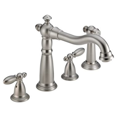 Click here to see Delta 2256-SS-DST Delta 2256-SS-DST Victorian Two Handle Widespread Kitchen Faucet w/ Spray,  Stainless Steel