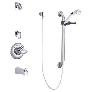 Click here to see Delta T13H962 Delta T13H962 TECK MultiChoice Universal Pressure Balance Tub/Shower Trim w/ Hand Shower, VR Wallmount Showerhead, Lever, Chrome